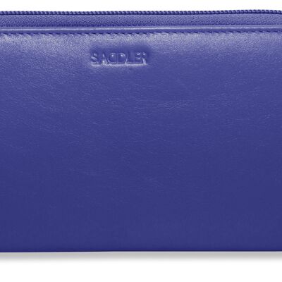 SADDLER "GABRIELLA" Luxurious Real Leather Long Double Zip Phone Wallet Clutch Credit Card Holder |  RFID Protection| Designer Credit Card Purse for Ladies | Gift Boxed - Purple