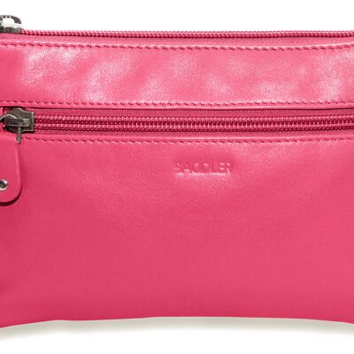 SADDLER "SCARLETT" Mini pochette en cuir de luxe Carry All Zip Top pour iPhone avec dragonne amovible | Protégé RFID | Bracelet en cuir de créateur pour dames | Coffret cadeau - Fuchsia