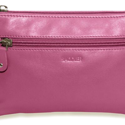 SADDLER "SCARLETT" Mini pochette en cuir de luxe Carry All Zip Top pour iPhone avec dragonne amovible | Protégé RFID | Bracelet en cuir de créateur pour dames | Coffret cadeau - Magenta