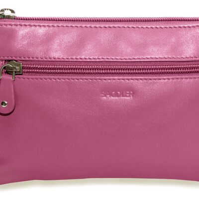 SADDLER "SCARLETT" Luxurious Leather Carry All Zip top Mini Clutch for iPhone with Detatchable Wrist Strap | RFID Protected | Designer Leather Wristlet for Ladies | Gift Boxed - Magenta