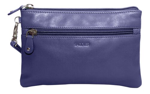SADDLER "SCARLETT" Luxurious Leather Carry All Zip top Mini Clutch for iPhone with Detatchable Wrist Strap | RFID Protected | Designer Leather Wristlet for Ladies | Gift Boxed - Navy