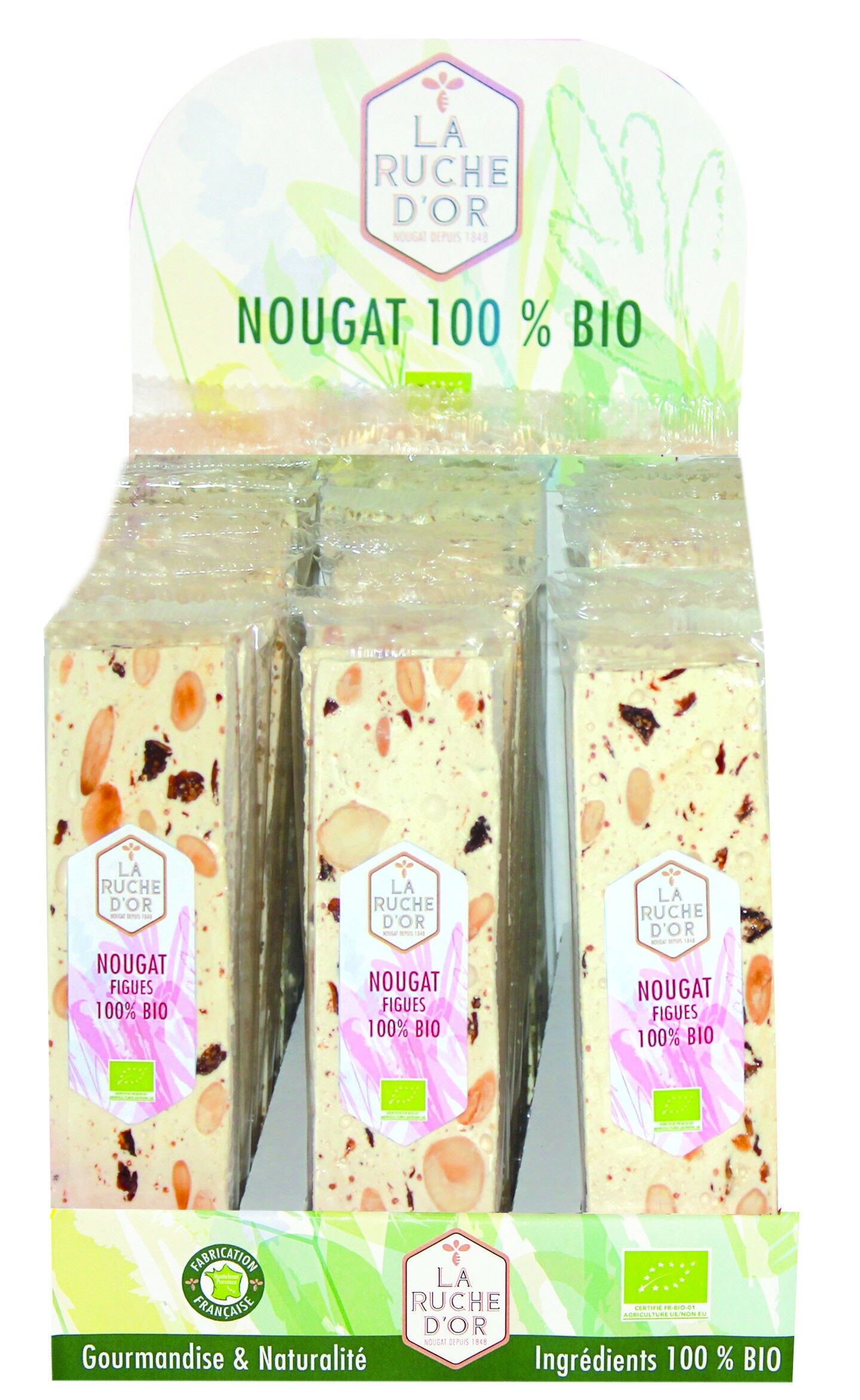 Soft nougat with organic figs in 50g bar in PAV