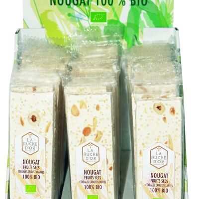 Organic dried fruit and cereal nougat in 50g bar in PAV