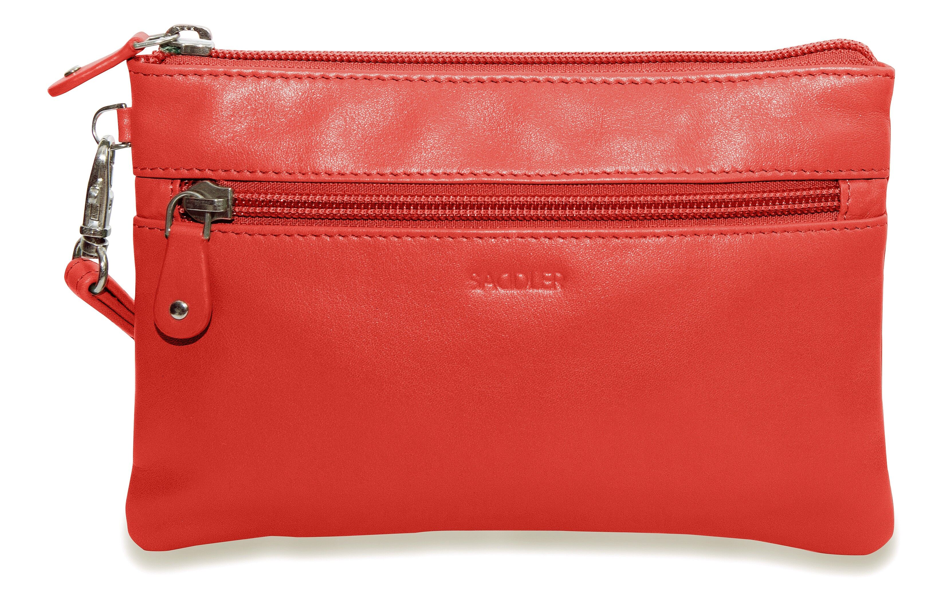 SADDLER "SCARLETT" Mini pochette con cerniera superiore in pelle di lusso per iPhone con cinturino da polso staccabile | Protetto da RFID | Braccialetto in pelle di design per donna | Confezione regalo - Rosso