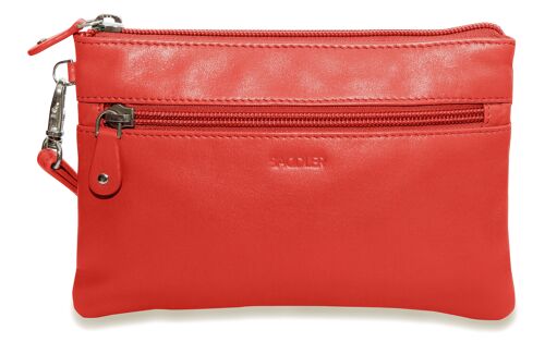 SADDLER "SCARLETT" Luxurious Leather Carry All Zip top Mini Clutch for iPhone with Detatchable Wrist Strap | RFID Protected | Designer Leather Wristlet for Ladies | Gift Boxed - Red