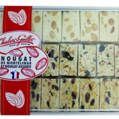 Montelimar nougat, grape and prune in a 250g metal box
