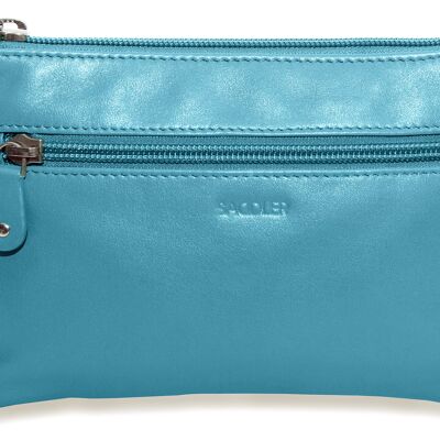 SADDLER "SCARLETT" Luxurious Leather Carry All Zip top Mini Clutch for iPhone with Detatchable Wrist Strap | RFID Protected | Designer Leather Wristlet for Ladies | Gift Boxed - Teal
