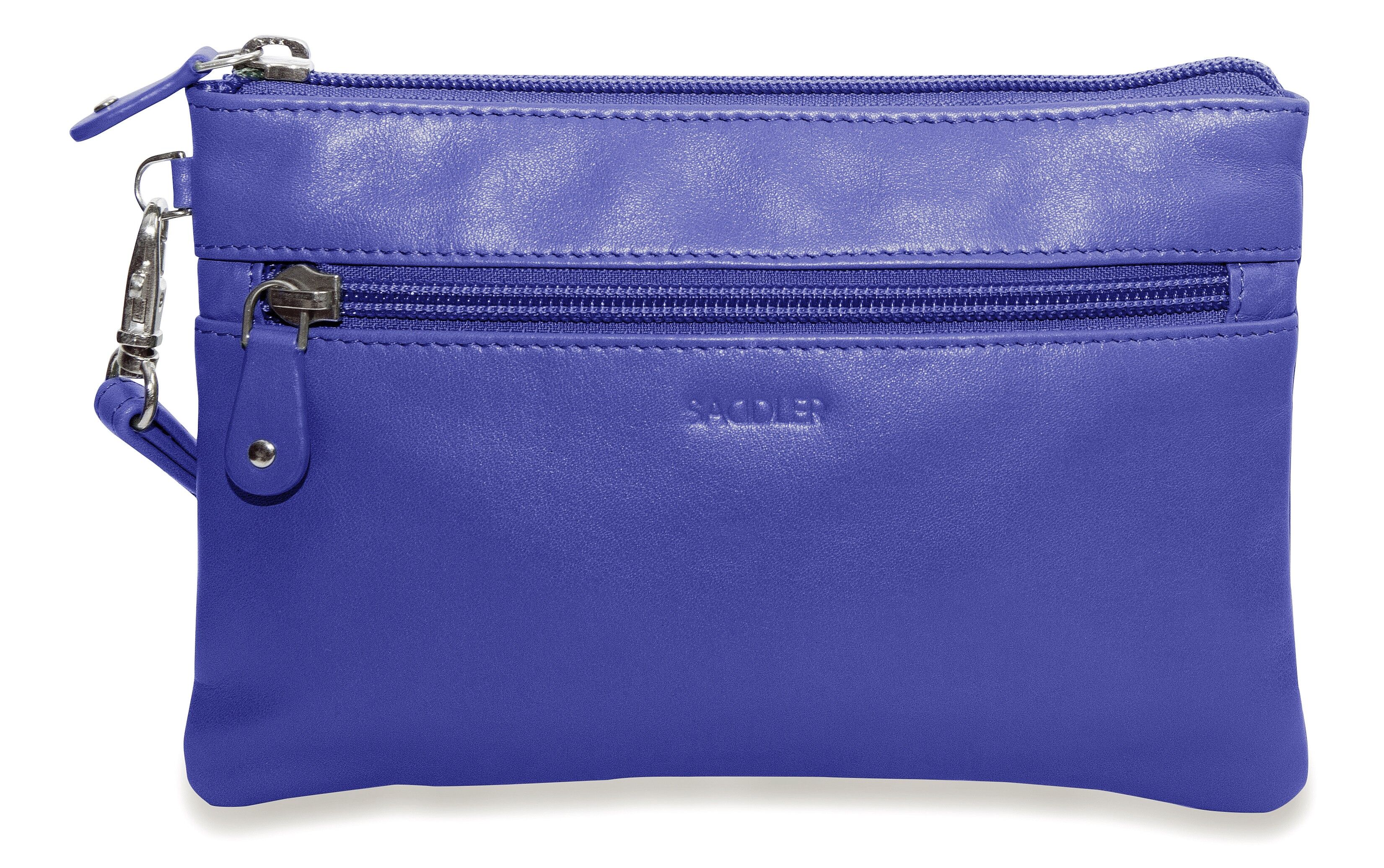 SADDLER "SCARLETT" Mini pochette con cerniera superiore in pelle di lusso per iPhone con cinturino da polso staccabile | Protetto da RFID | Braccialetto in pelle di design per donna | Confezione regalo - Viola