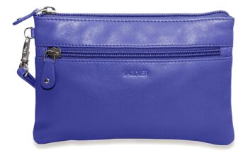 SADDLER "SCARLETT" Mini pochette en cuir de luxe Carry All Zip Top pour iPhone avec dragonne amovible | Protégé RFID | Bracelet en cuir de créateur pour dames | Coffret cadeau - Violet 1