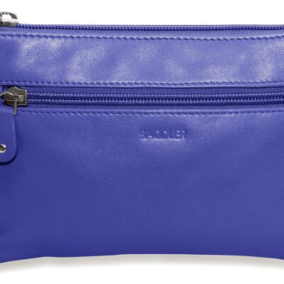 SADDLER "SCARLETT" Luxurious Leather Carry All Zip top Mini Clutch for iPhone with Detatchable Wrist Strap | RFID Protected | Designer Leather Wristlet for Ladies | Gift Boxed - Purple