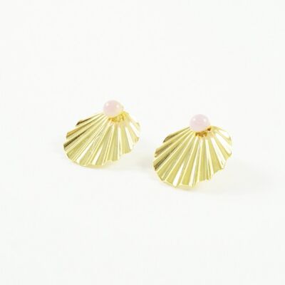 Shell Rose Quartz Stud Earrings