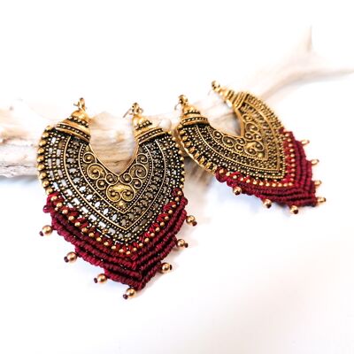 ORIENT earrings - Macramé - golden / burgundy
