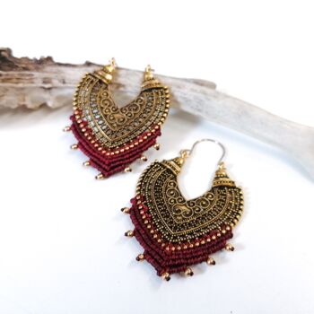 Boucles d'oreilles ORIENT - Macramé - dorées / burgundy 2