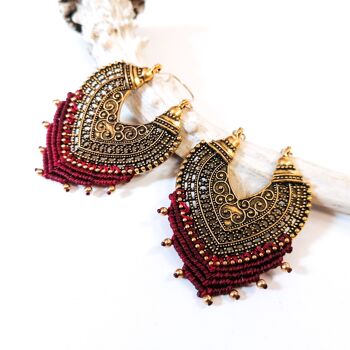 Boucles d'oreilles ORIENT - Macramé - dorées / burgundy 3