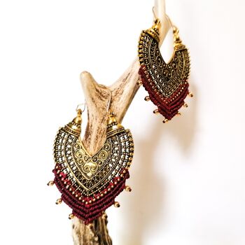 Boucles d'oreilles ORIENT - Macramé - dorées / burgundy 6