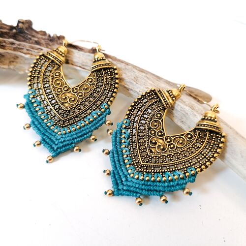 Boucles d'oreilles ORIENT - Macramé - dorées / turquoise