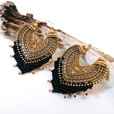 ORIENT earrings - Macramé - gold / black