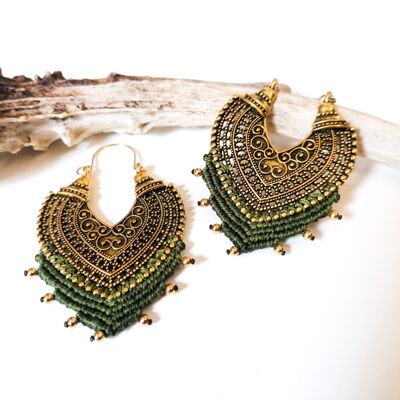 ORIENT earrings - Macramé - gold / olive green