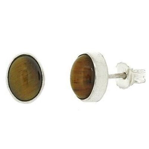 Sterling Silver Tigers Eye Large Oval Stud Earrings and Presentation Box