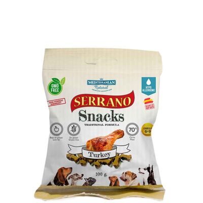 SERRANO SNACK PARA PERROS 100g, CON PAVO 12 ud