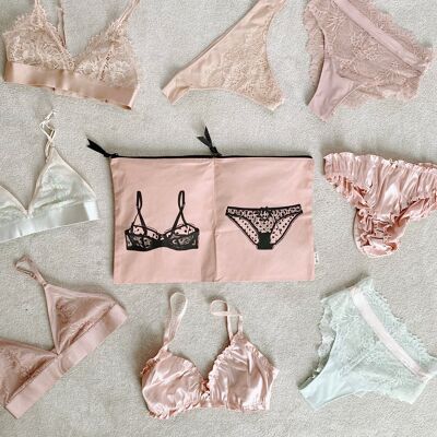 Pochette d'emballage double pour lingerie, rose/blush