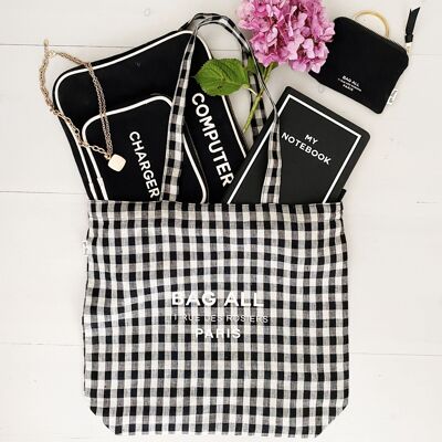 Paris Le Marais Tote with Zipper and Inside Pocket, Gingham