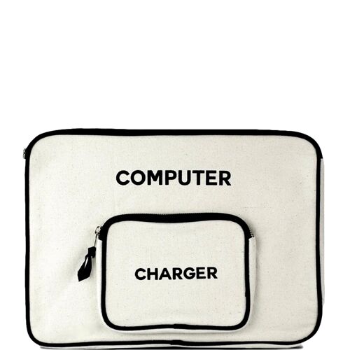 Étui pour ordinateur portable, poche pour chargeur, 15" crème