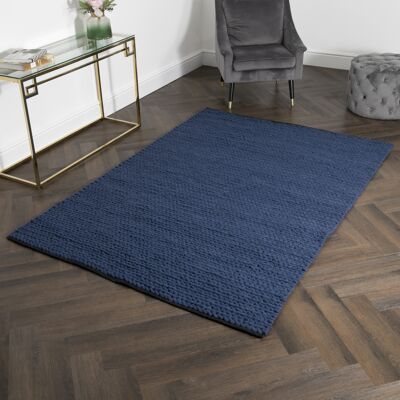 Navy Knitted Large Wool Rug