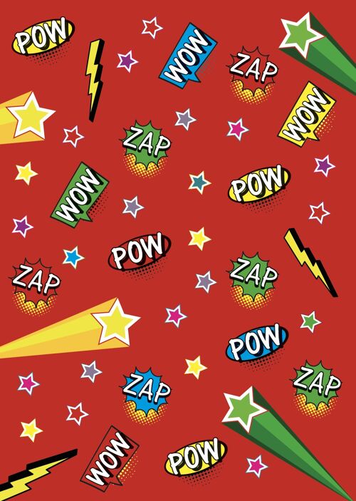 Pop Art RED Gift Wrapping Paper and Two Tags