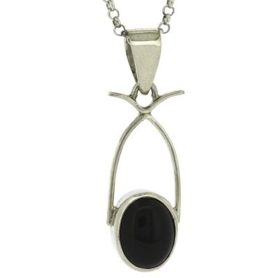 Oval and Arch Onyx Cabochon Pendant with 18" Trace Chain and Presentation Box