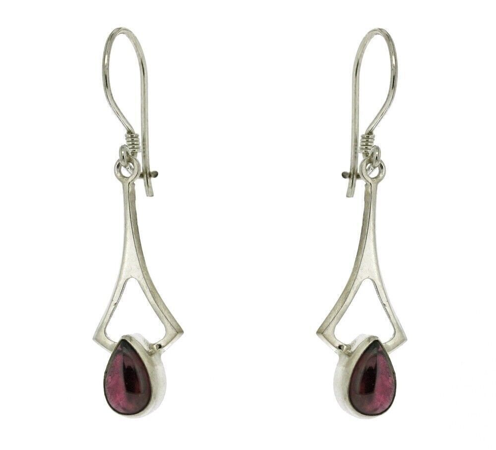 Aretes Art Deco Granate Cabujón con cierre de seguridad y Caja