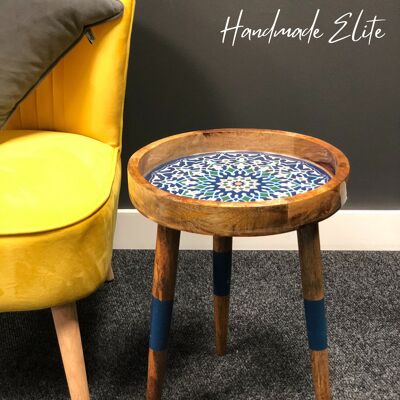 Tray Table Bed Side Table End Table - Hecho a mano con patas desmontables - Marrakesh Blue Print