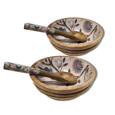Small Wooden Serving bowl / Portion Bowl  - Humming bird -  Print Set 0f 2