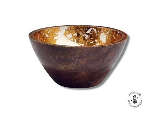 Small Wooden Serving bowl / Portion Bowl  - White & Gold leaf Print - Set 0f 2