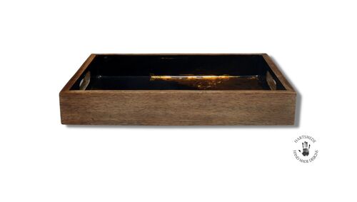 Festive tray, black enamel with gold leaf