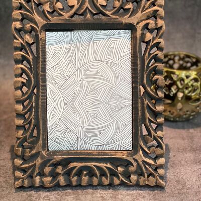 Wooden Photo Frame Carved in Antique Burnished Copper