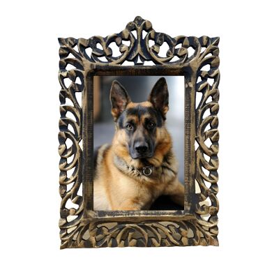 Wooden Photo Frame Carved in Antique Burnished Brass Finish