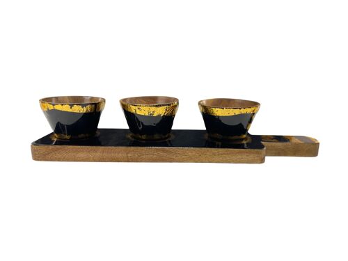 Nut Bowl Set- 3 Bowls on a serving tray,  Black & Gold