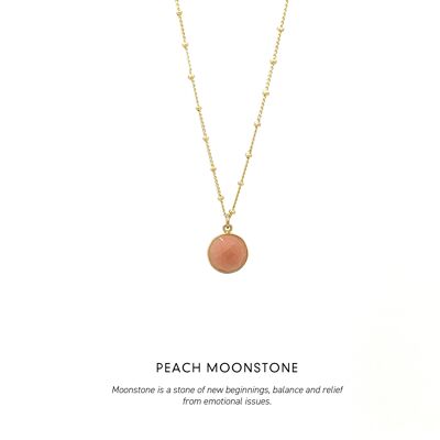Circle Gem Necklace Gold <p><b> +4 colours </b></p> - Peach Moonstone