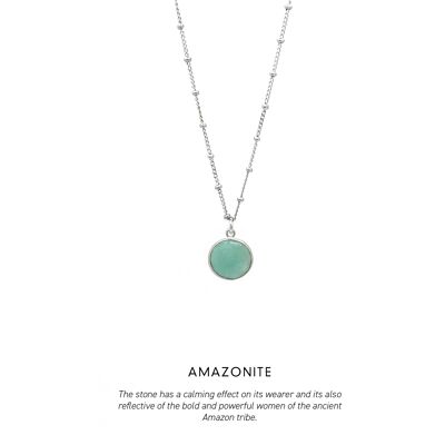 Circle Gem Necklace Silver <p><b> +3 colours </b></p> - Amazonite