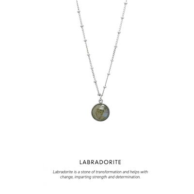 Circle Gem Necklace Silver <p><b> +3 colours </b></p> - Labradorite