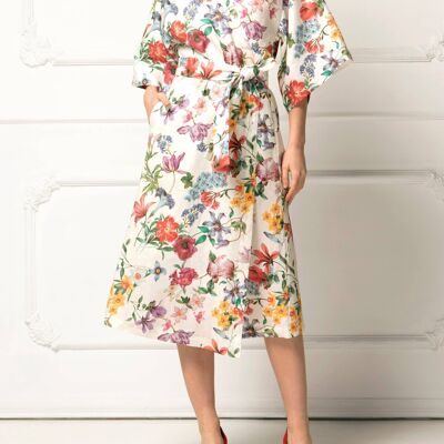 Emilia Linen Dress Lily Flowers