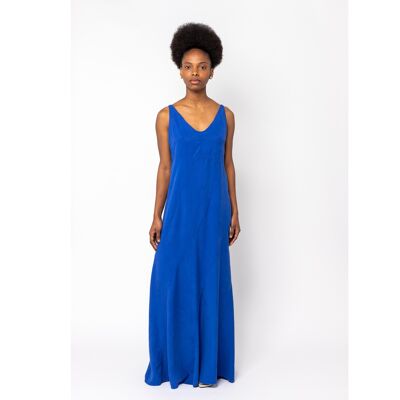 AWA Long blue dress with petal cut straps braided straps