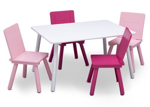 Table and 4 Chair Set - White/Pink