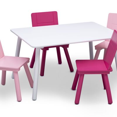 Table and 4 Chair Set - White/Pink
