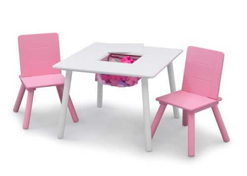 Storage Table and 2 Chair Set - White/Pink