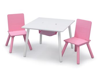 Table de rangement et ensemble de 2 chaises - Blanc/Rose 2