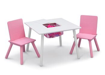 Table de rangement et ensemble de 2 chaises - Blanc/Rose 4