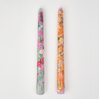 Hand Painted Floral Taper Candle Set I