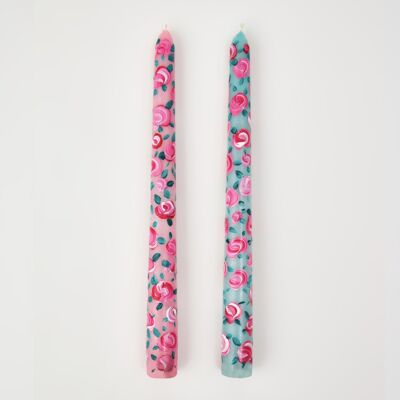 Hand Painted Floral Taper Candle Set II